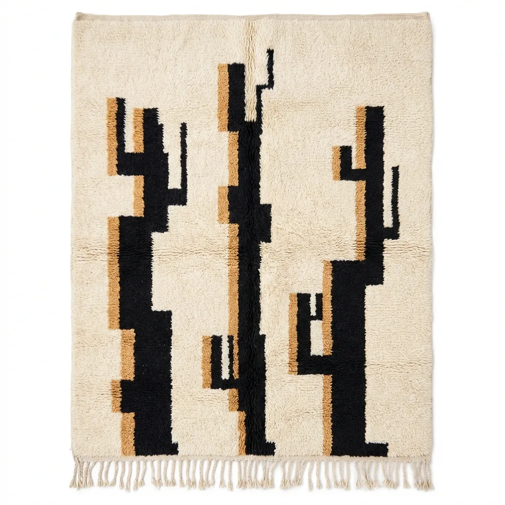 Ivory Glyphs cream and black Beni Mrirt rug